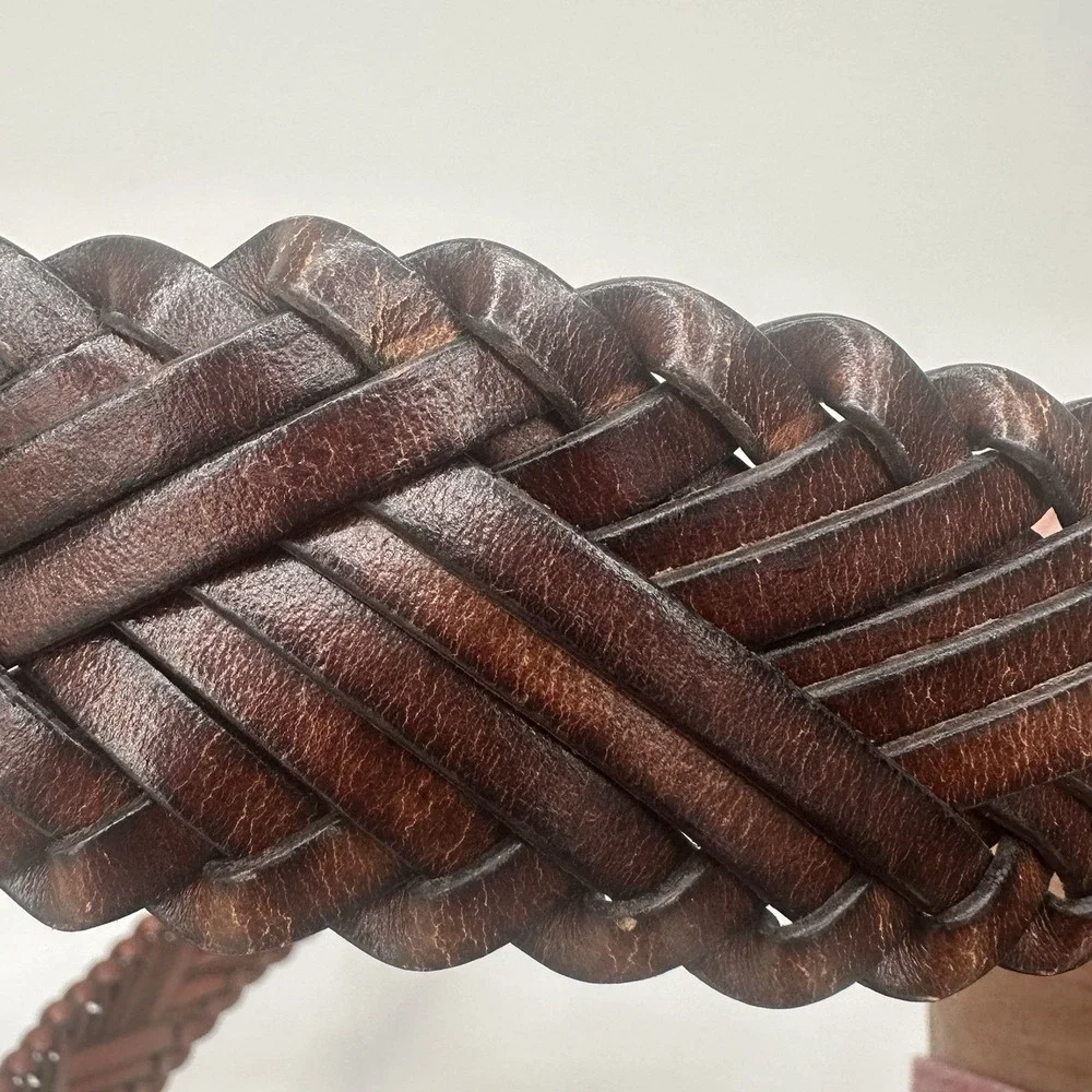Genuine Leather L Braided Leather Belt Brown Boho Western Urban Cowgirl Brass 44